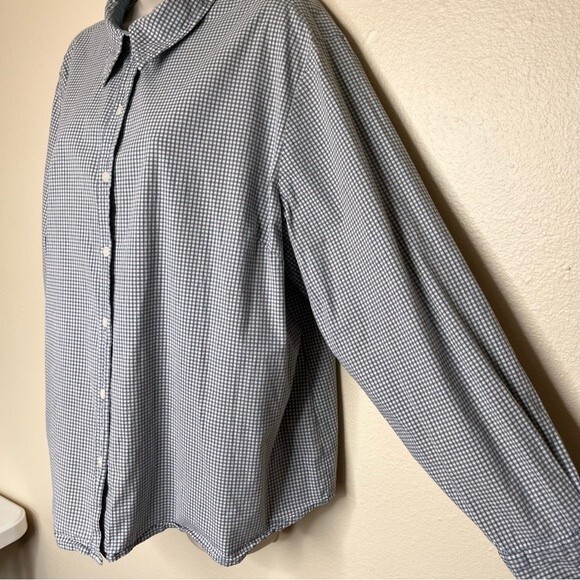 Duck Head Woman Gingham Plaid Check Blue Cream Long Sleeve Button Front Shirt 2X - Picture 3 of 11